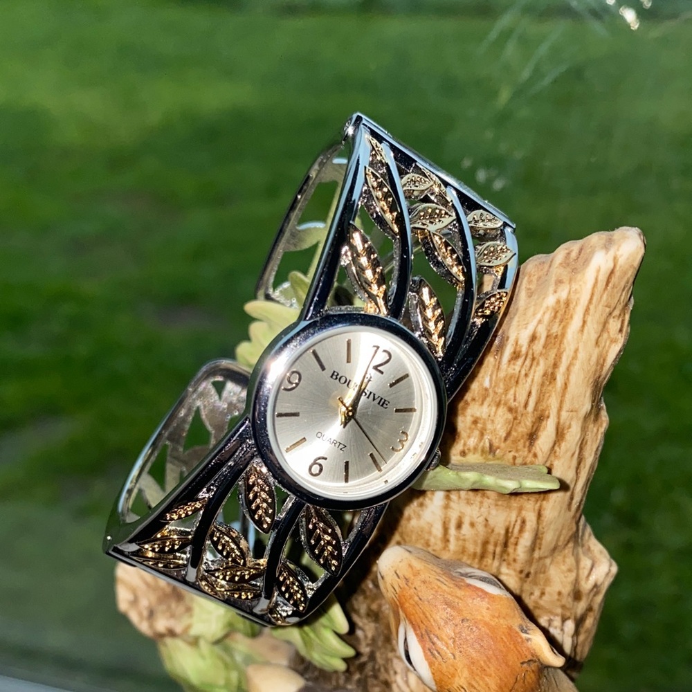 Boussive Silver and Gold Leaf Cuff Watch